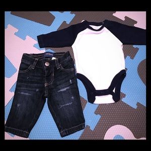 Old Navy brand jeans and baseball tee outfit