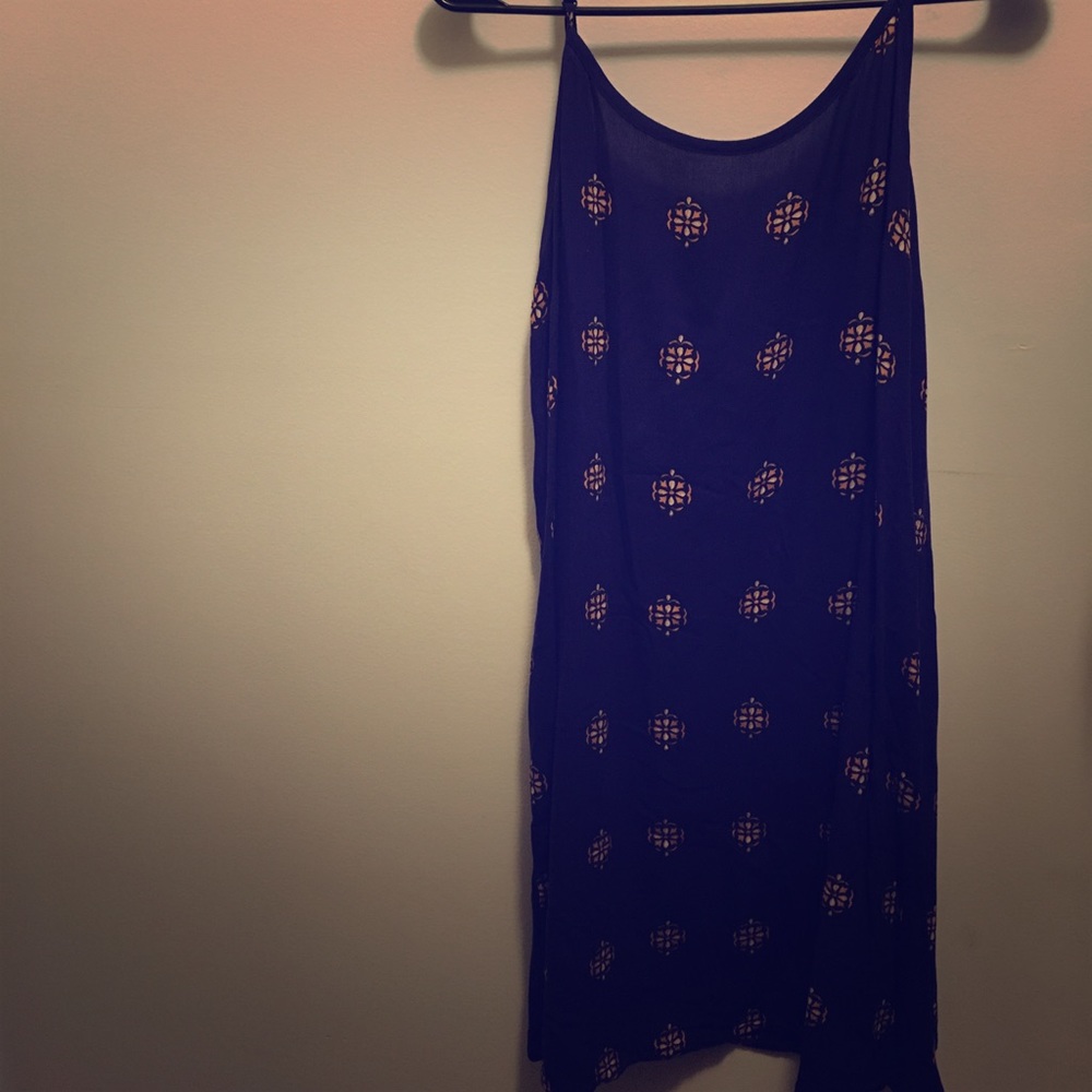 Blue with orange design dress.