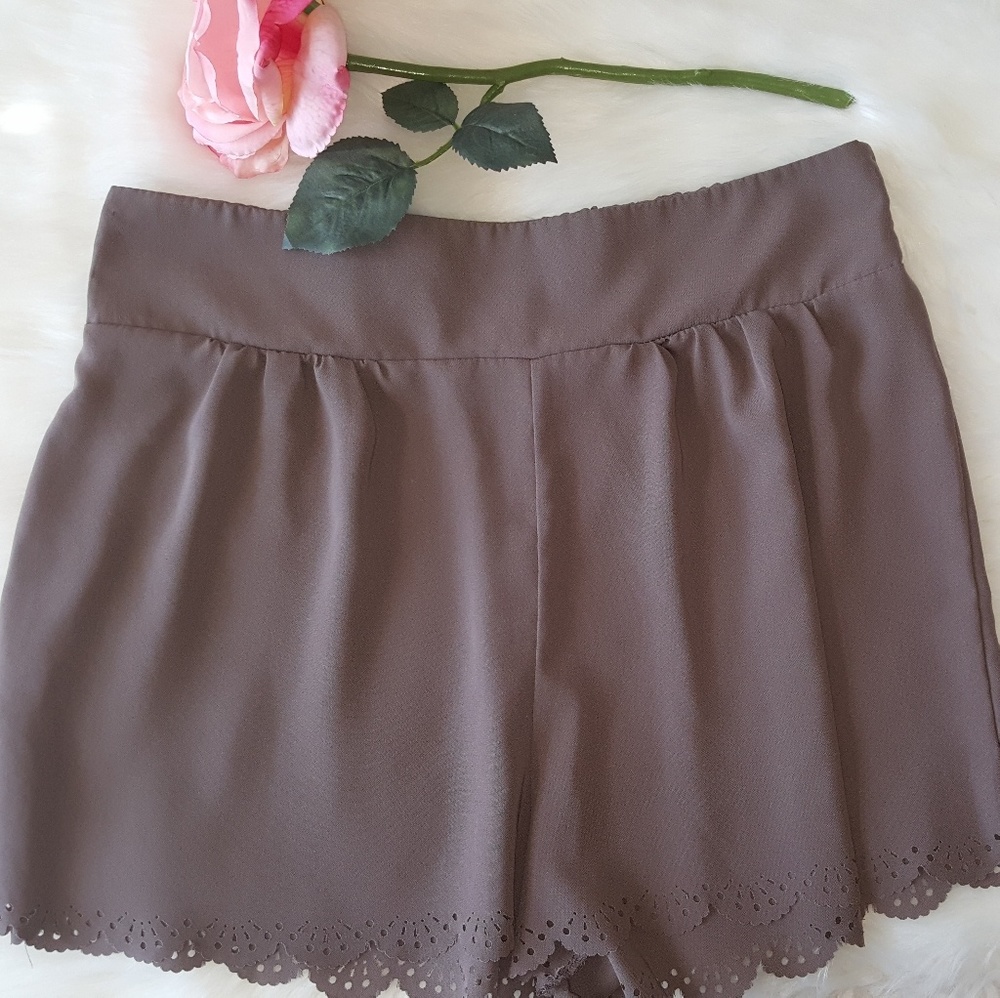 Parallel Edit Eyelet Scalloped Shorts.