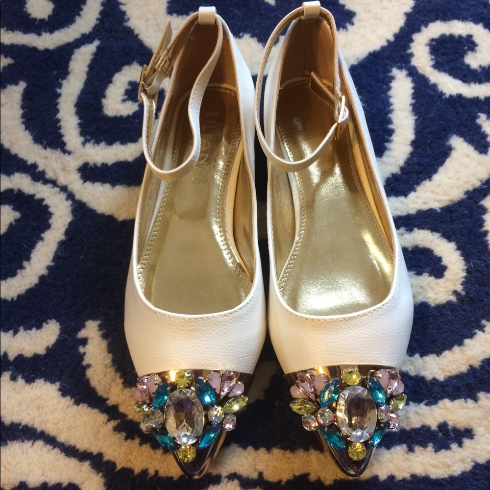 Ivory and gold embellished jeweled flats