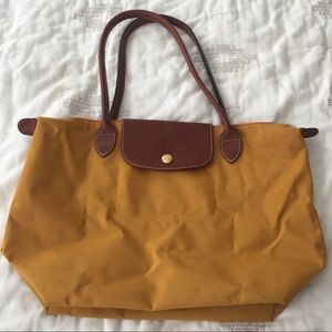 Small Longchamp Le Pliage Mustard Tote