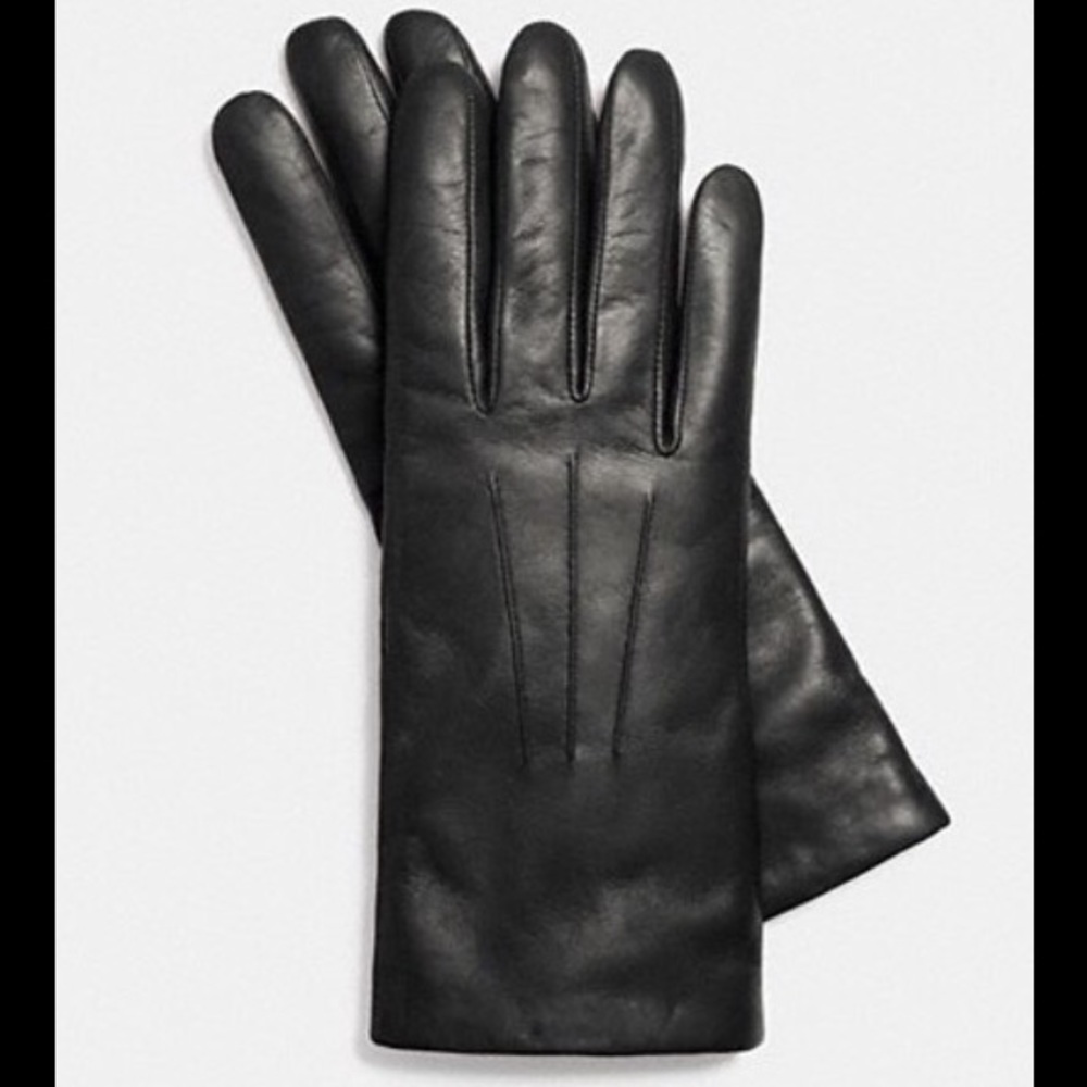 NWT Coach black leather cashmere gloves