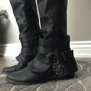 Embellished knee high boots