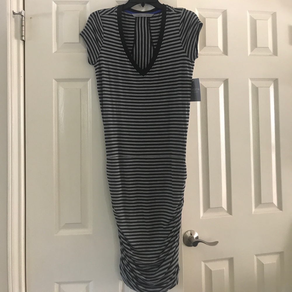 Athleta striped v-neck T-shirt dress