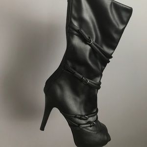 WORN ONCE! Heeled Leather Peep-Toe Boots