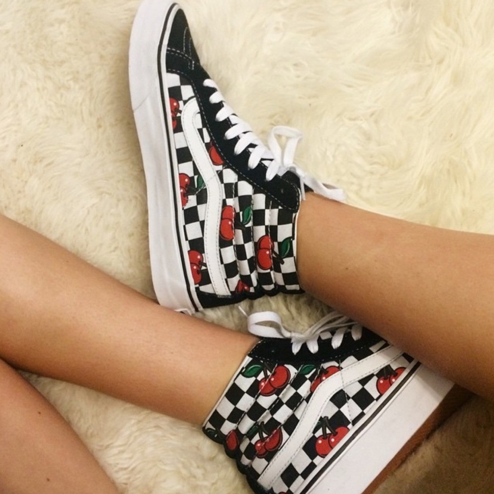 cherry checkered sk8 hi vans