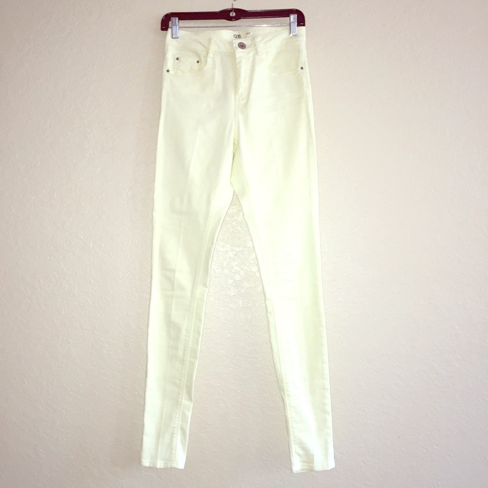ASOS Pastel Yellow High Waist Cigarette Jeans