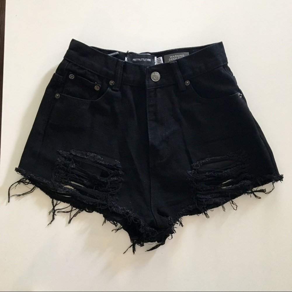 Black distressed high waisted shorts