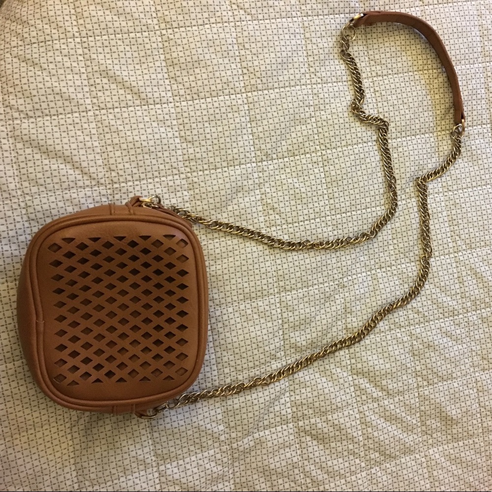 Tan leather crossbody purse