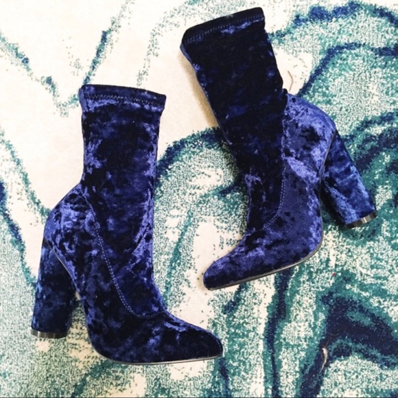 LAST ONE - Blue Velvet Booties - Picture 2 of 3