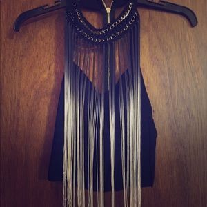 BEBE ombré fringe halter top