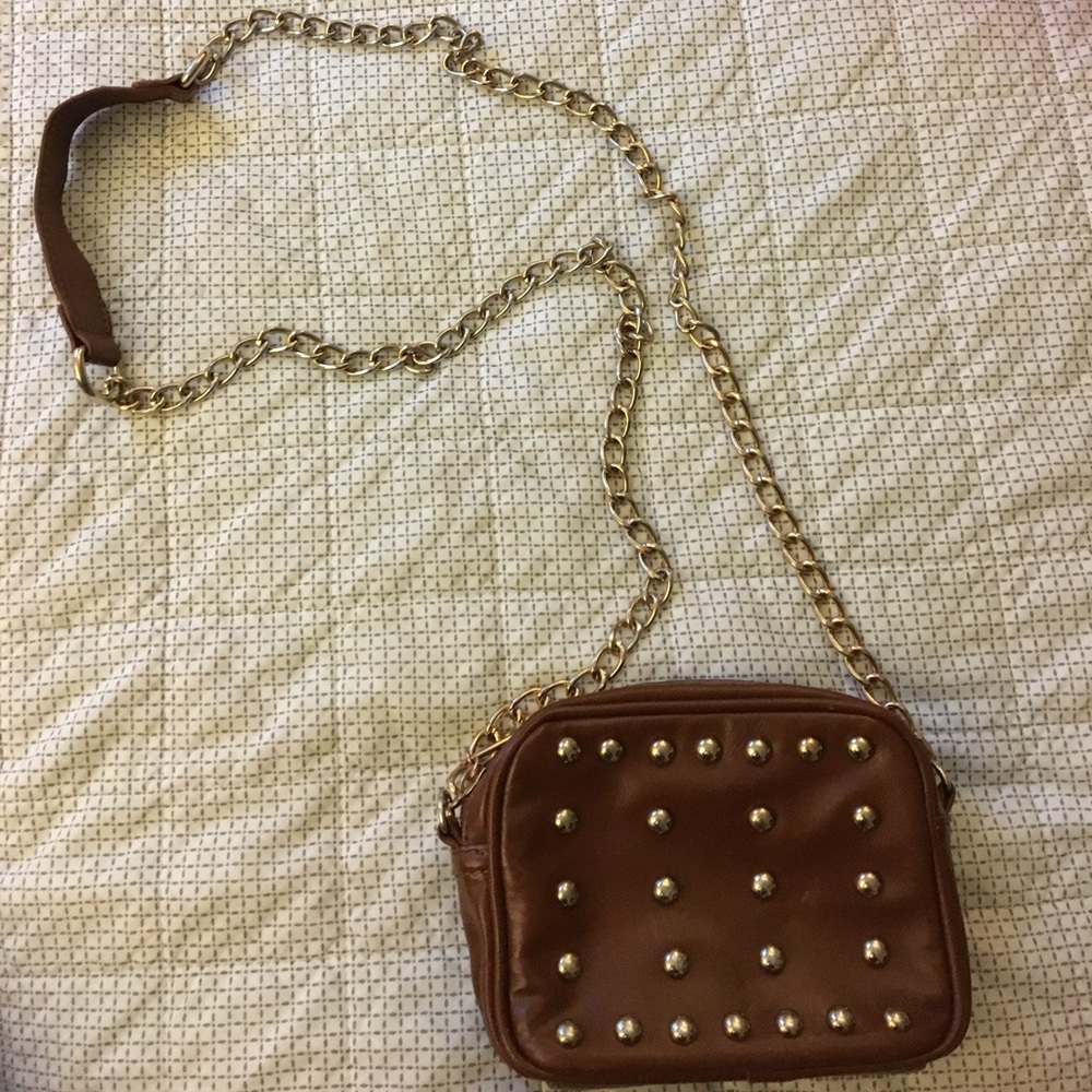 Brown Leather Studded Crossbody Purse