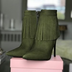 Aldo Fringe Booties in Olive Green