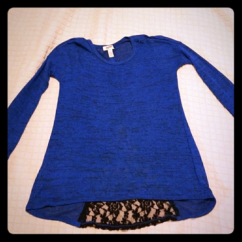 Sheer sweater with lace and button back