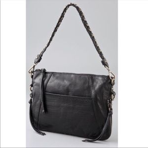 Nanette Lepore black moto leather snake skin purse