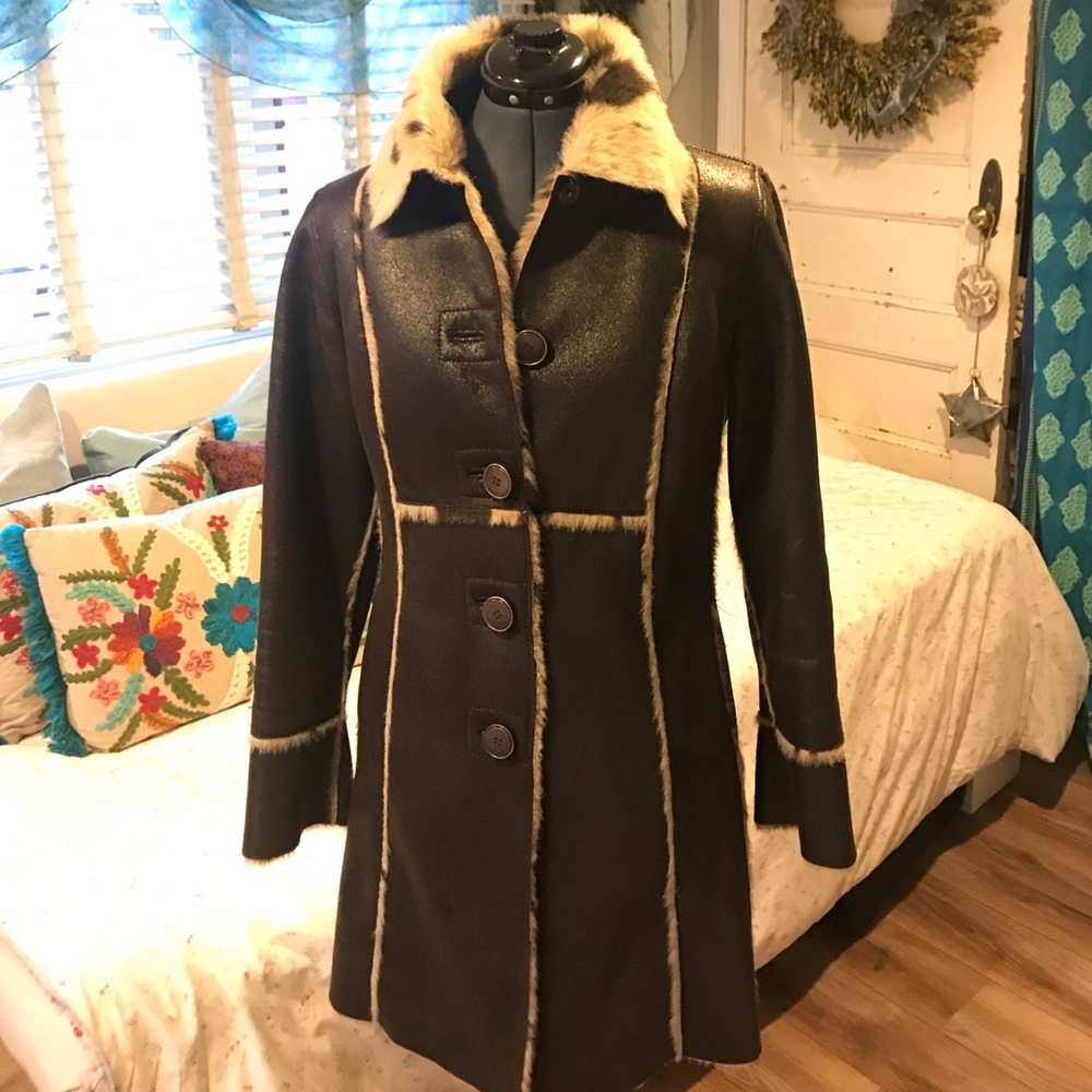 Unique faux leather and fur jacket sz S
