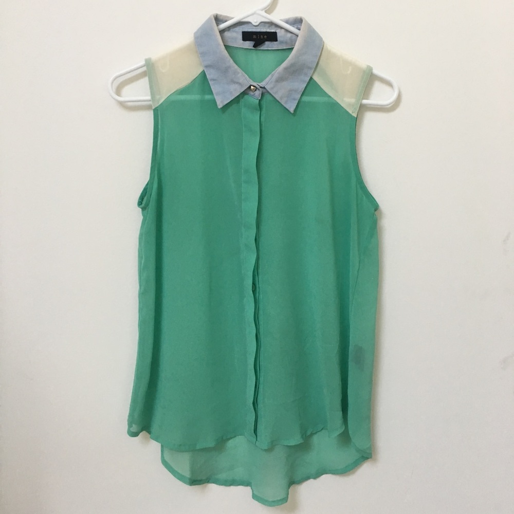 Seafoam and Worn Denim Collared Tank