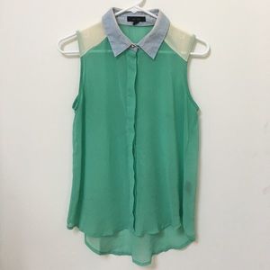Seafoam and Worn Denim Collared Tank