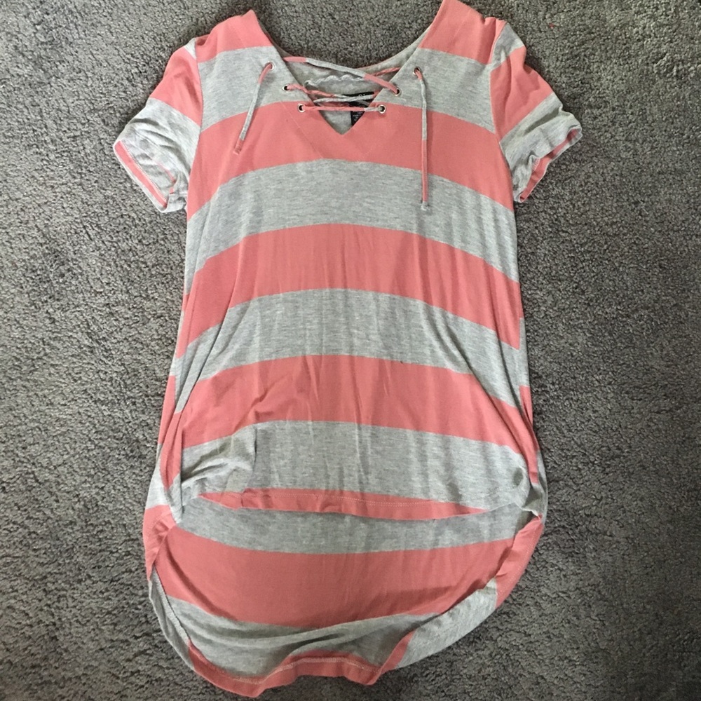 Pink and Grey Striped Shirt