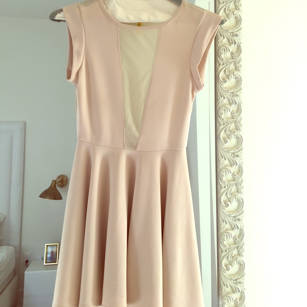 Beige Tobi mesh V dress
