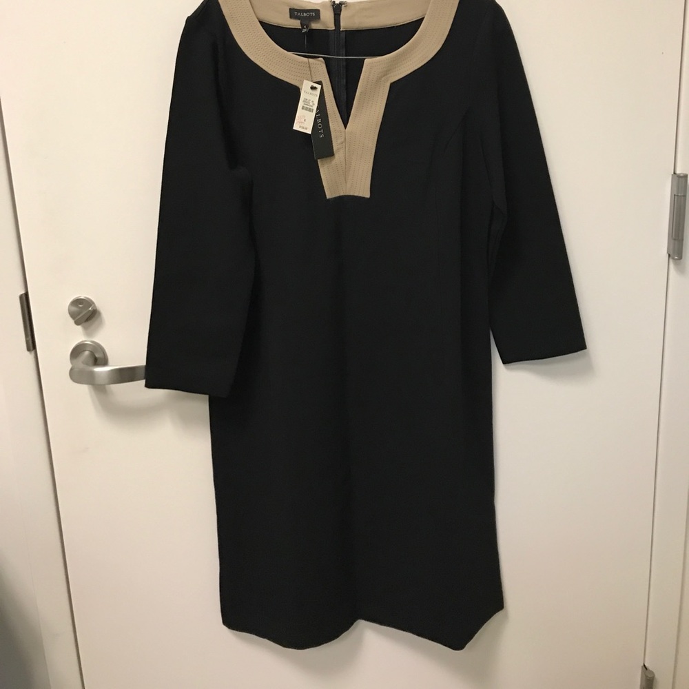Talbots black shift with taupe trim