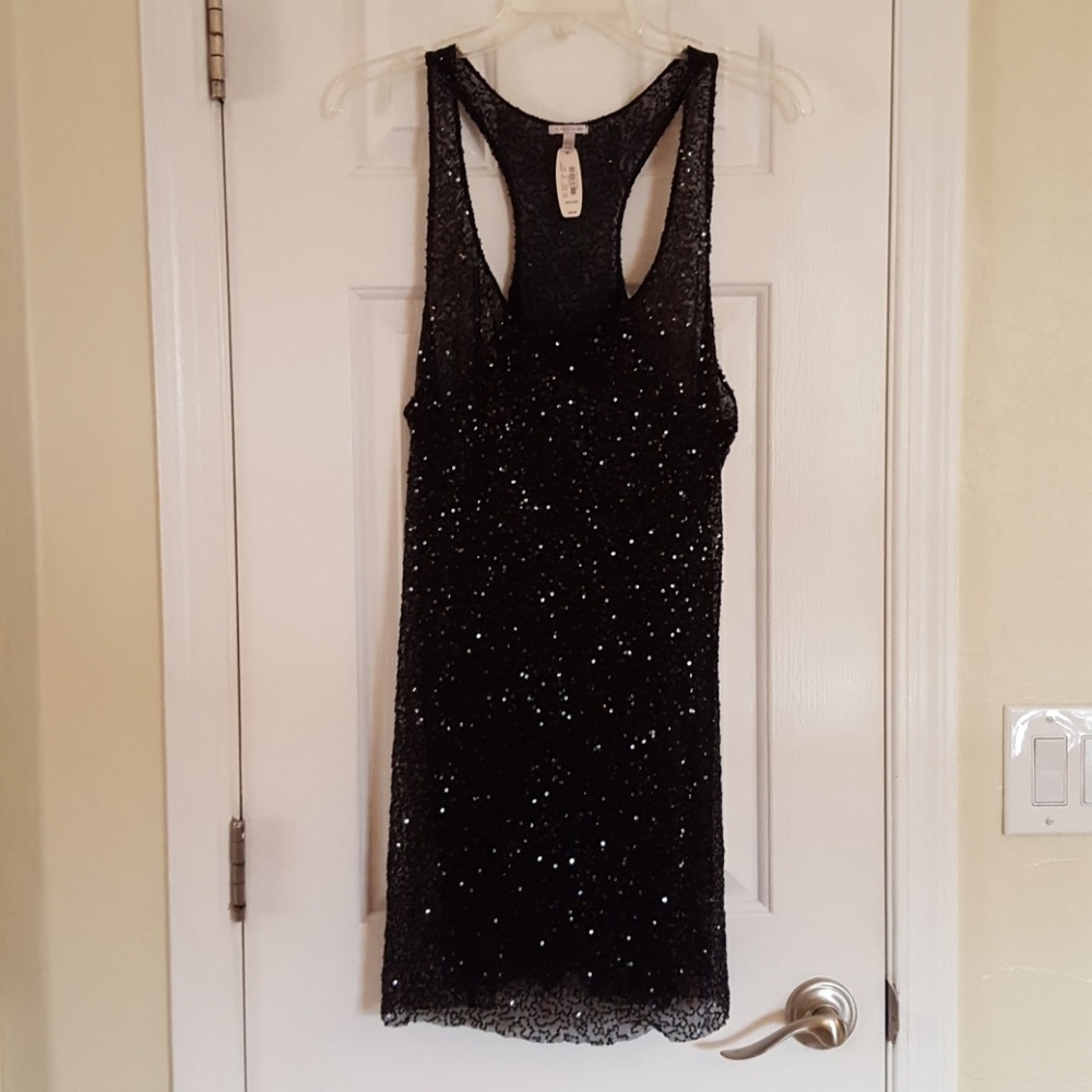 Vic Secret Black Sequin Chemise M NWT