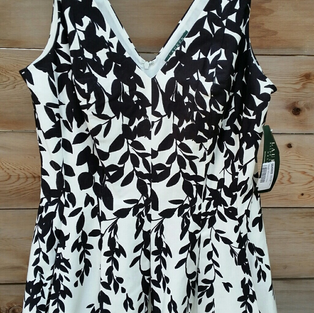 Black & White Fitted A-line Pleated Cotton Dress
