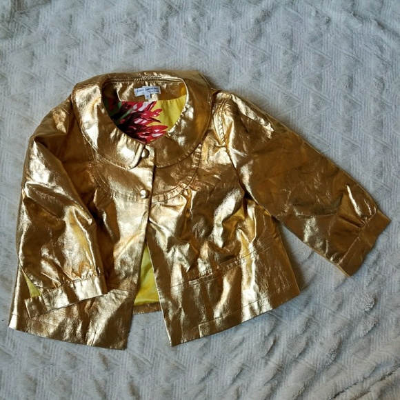 elaine collection Jackets & Blazers - Gold Faux Leather Swing Jacket