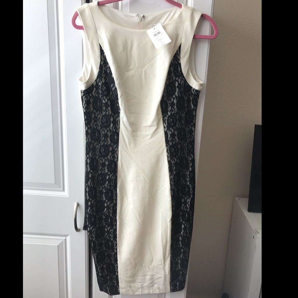 NWT Caché White Dress W/ Black Lace