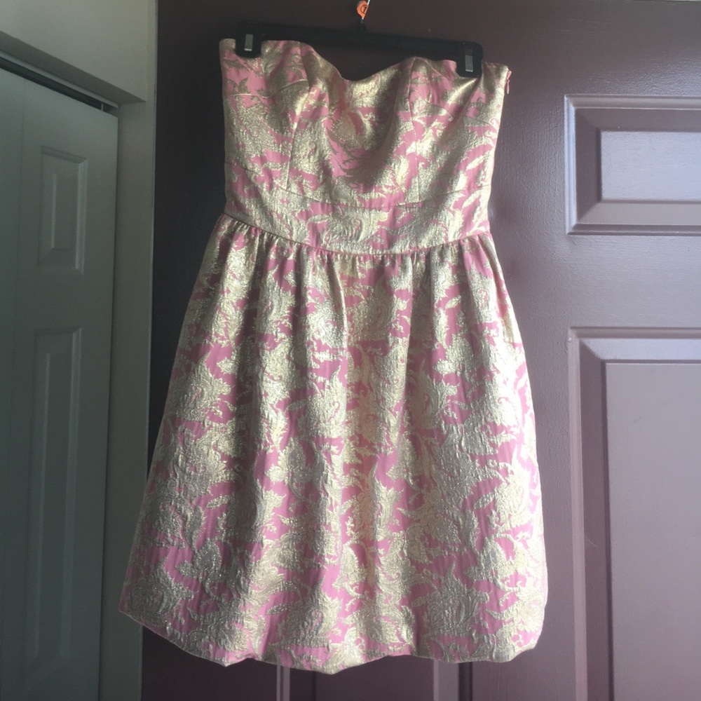 Strapless Pink and Gold Laundry Shelli Segal Dress