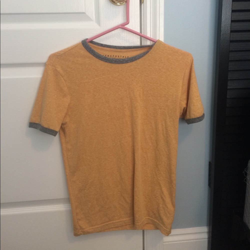 XS Yellow Aeropostale Crew neck T Shirt Gray Cuff