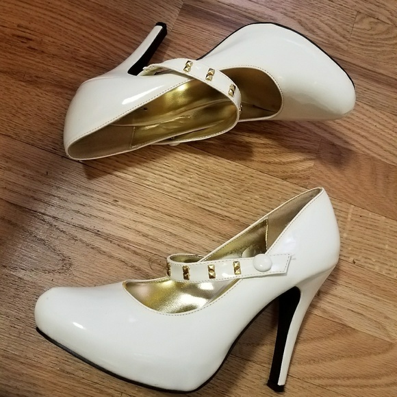 cream studded heels