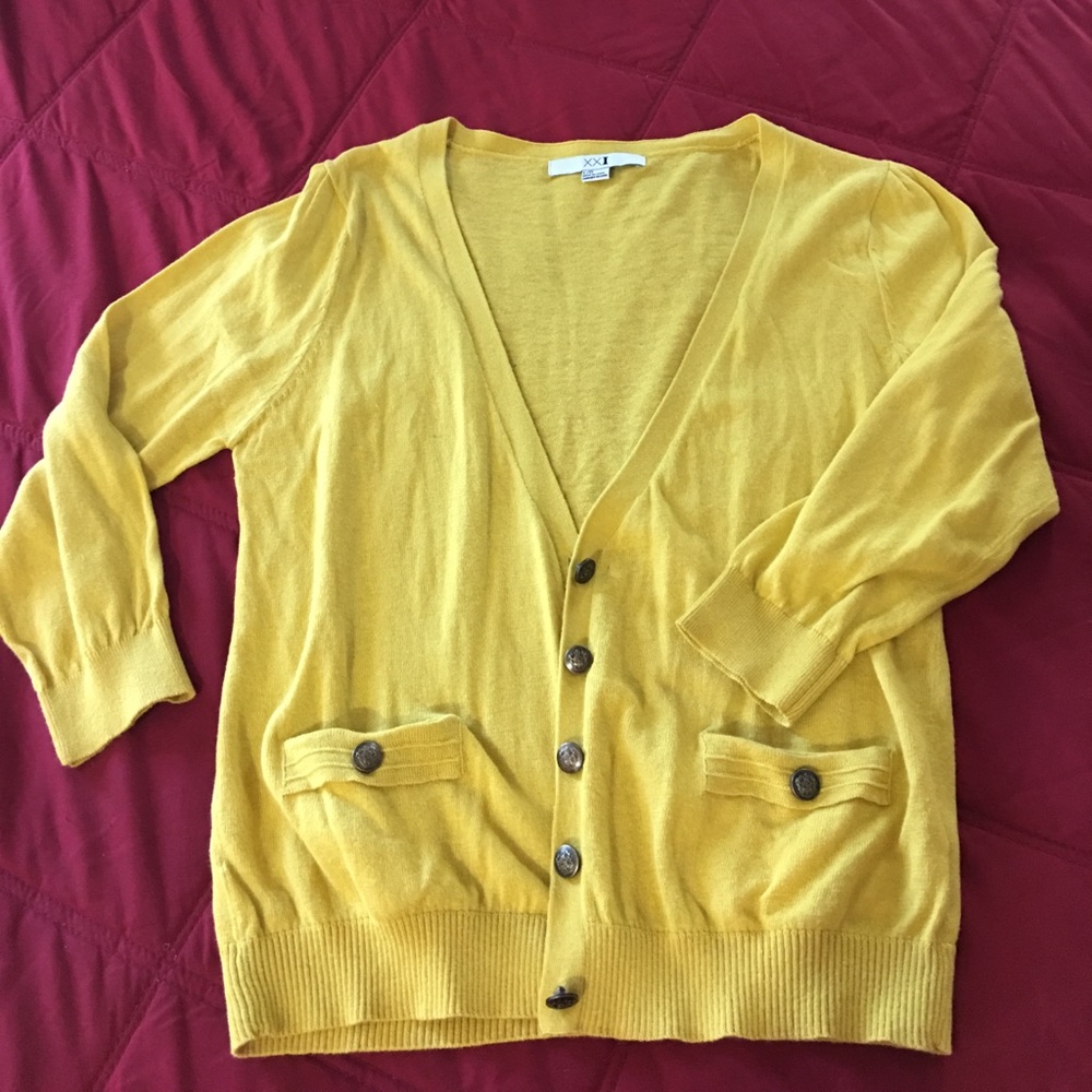 Lightweight gold /mustard color cardigan sweater