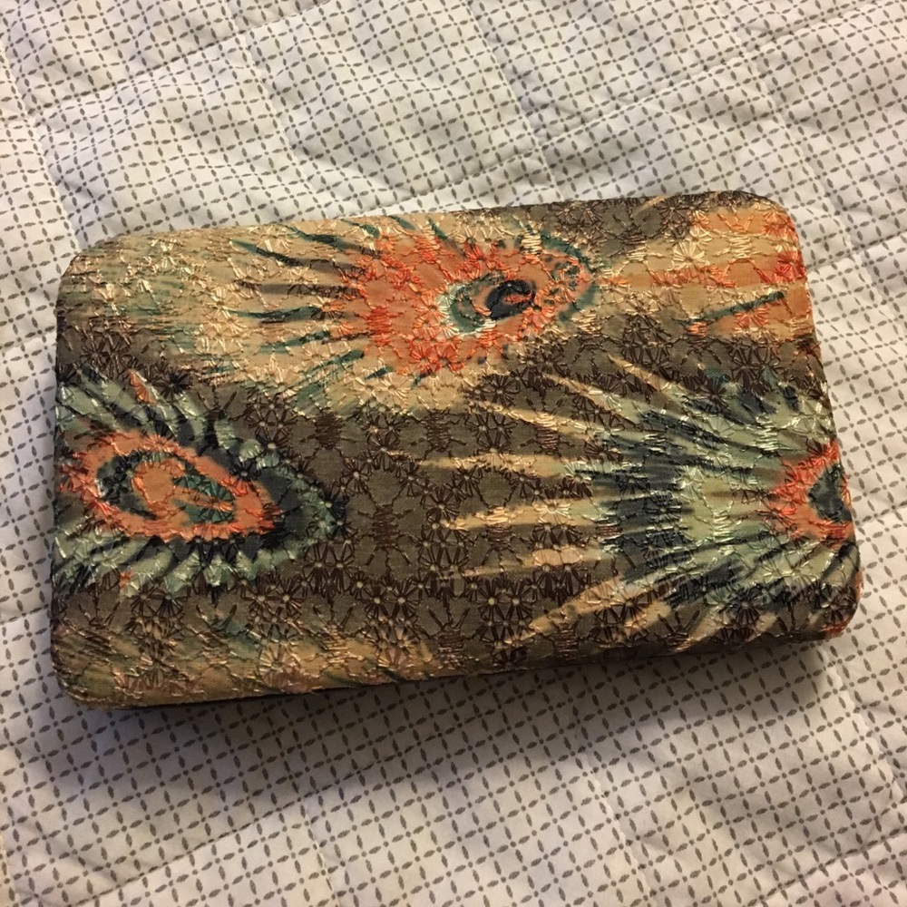 Peacock fabric clutch