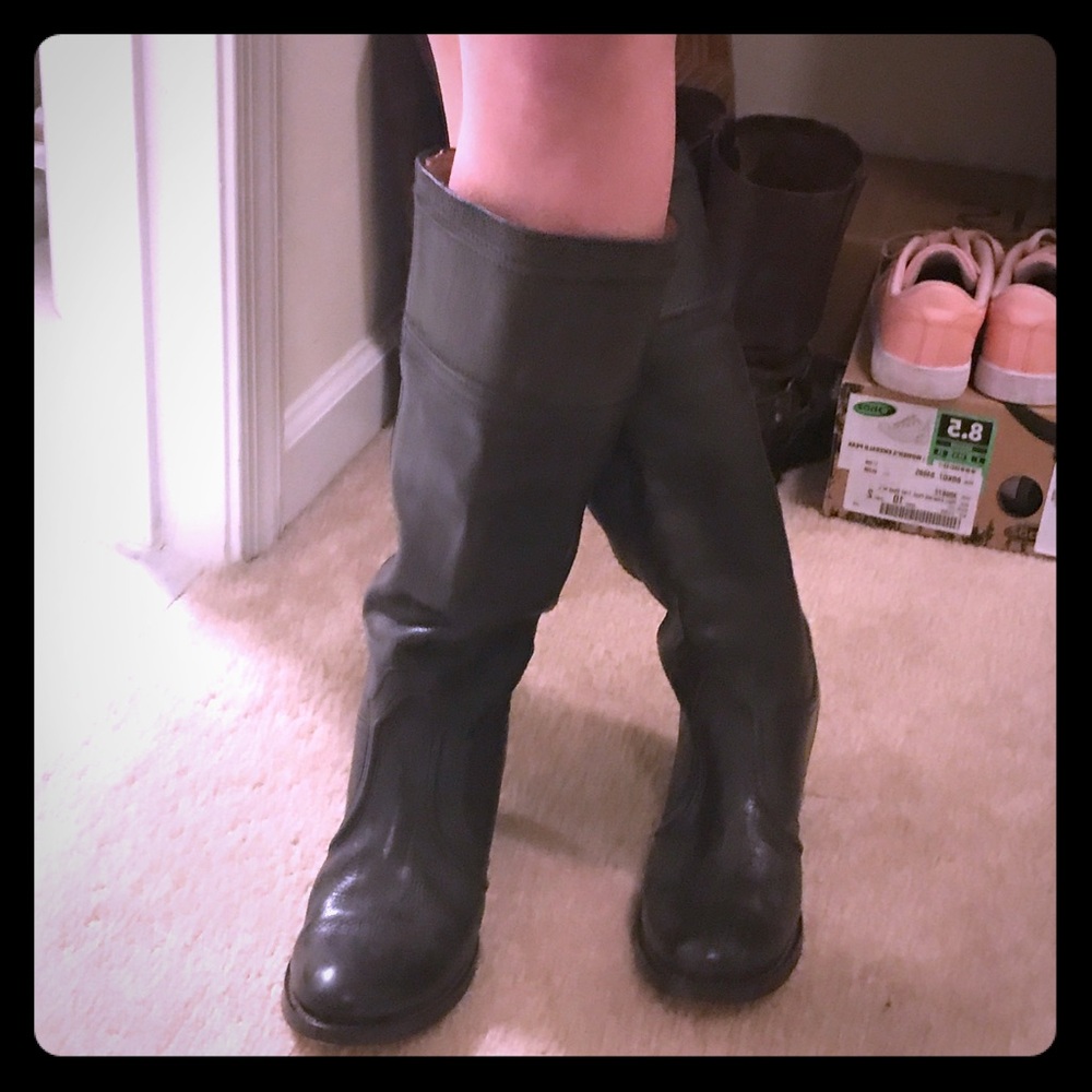 Frye Jane Boots dark grey black leather 8.5M
