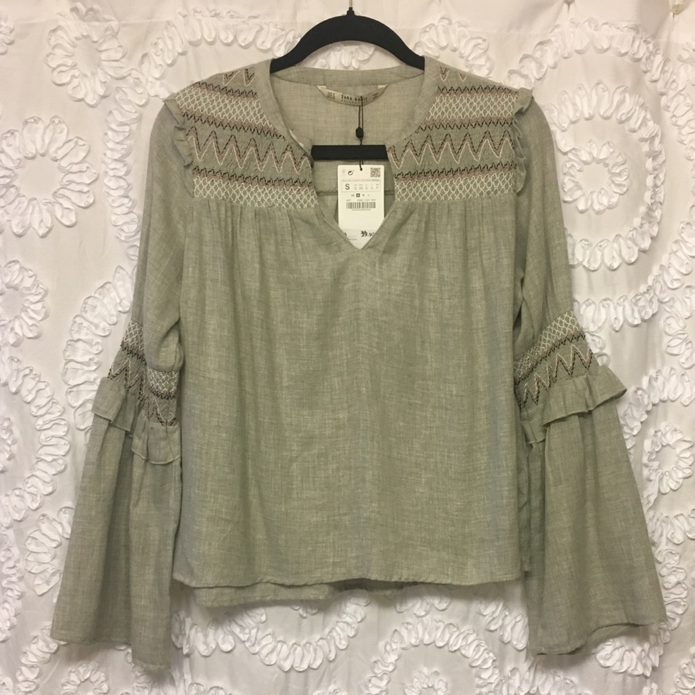 Grey Embroidered Linen Zara Top
