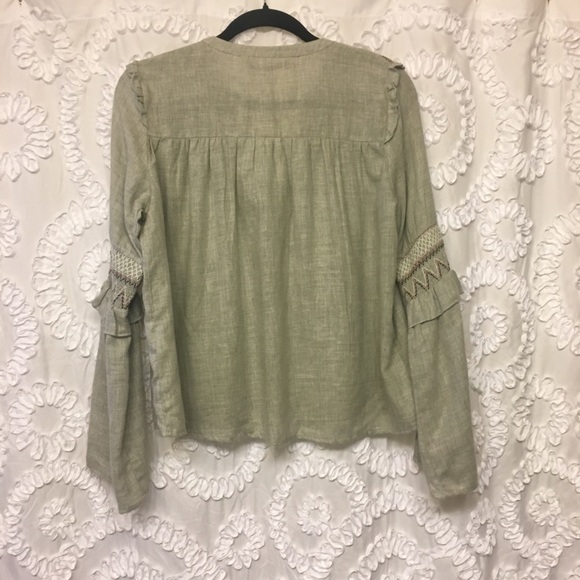 Grey Embroidered Linen Zara Top - Picture 2 of 4
