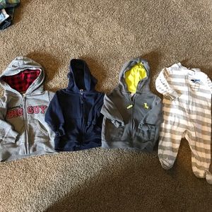 Three light weight jackets and one sleeper