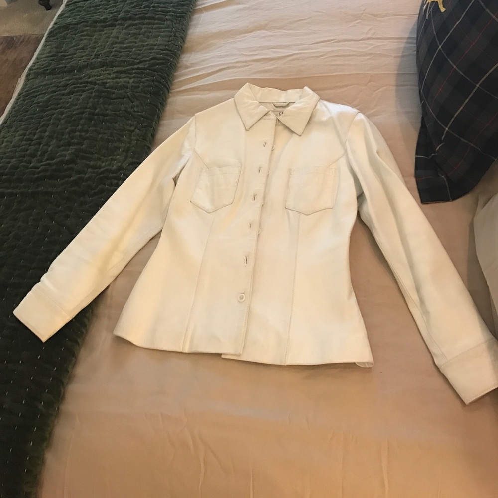 Gap white leather shirt jacket