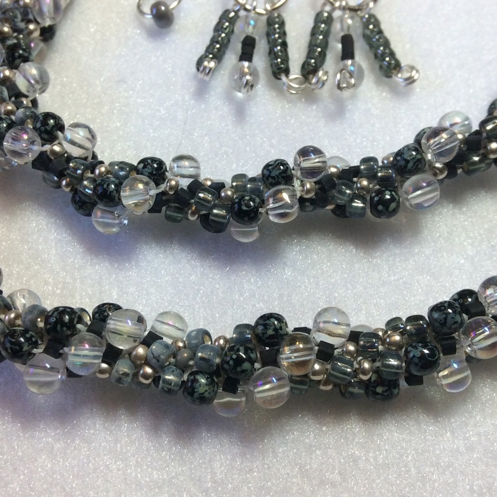 FINAL SALE PRICE Neutral Handwoven 3 Pc. Jewelry Set in Blk/Clr/Sil - Picture 5 of 5