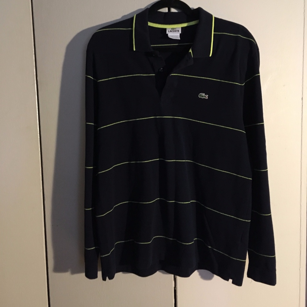Lacoste Long Sleeved Stripped Navy Polo