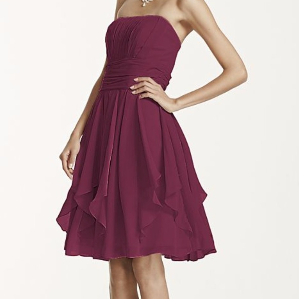 Wine Strapless Chiffon Dress with Layered Skirt