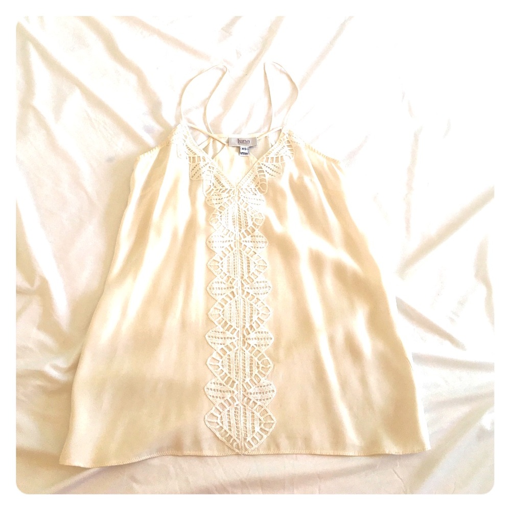 Embroidered white silk tank