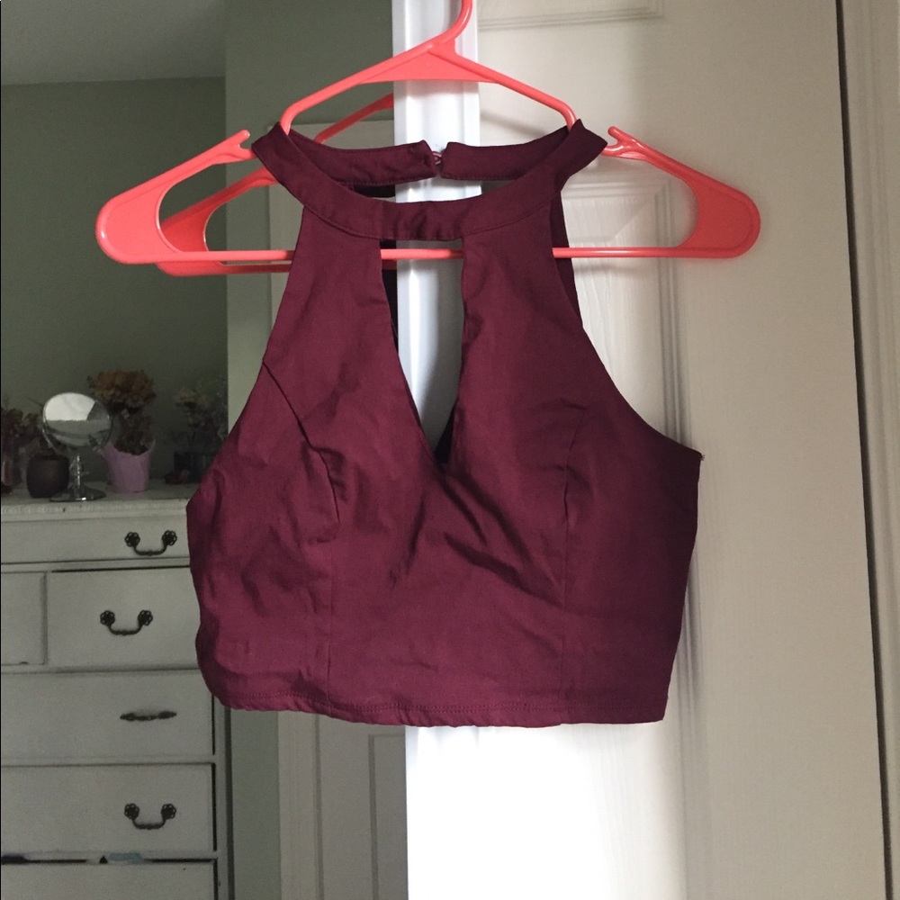 Charlotte Russe Burgundy V-neck Crop Top Size S