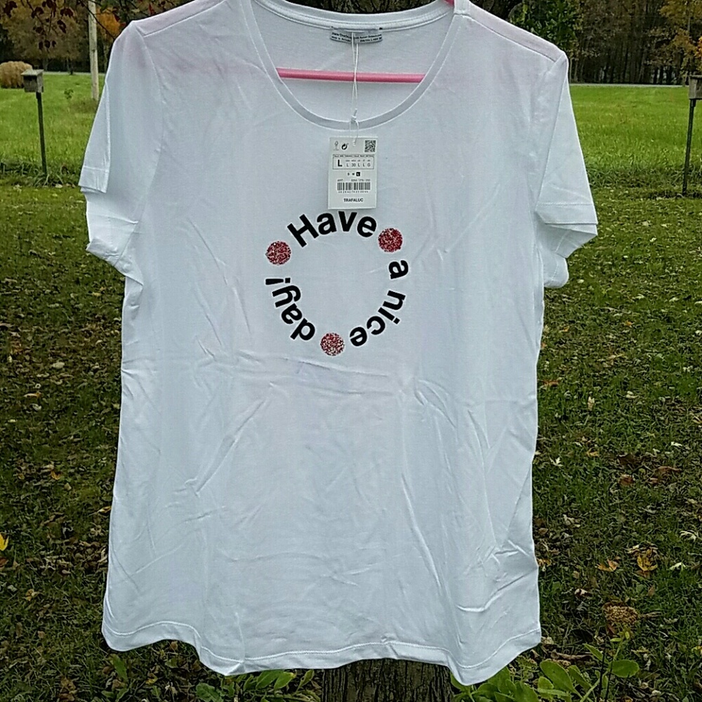 {Zara } Have A Nice Day Beaded Tee