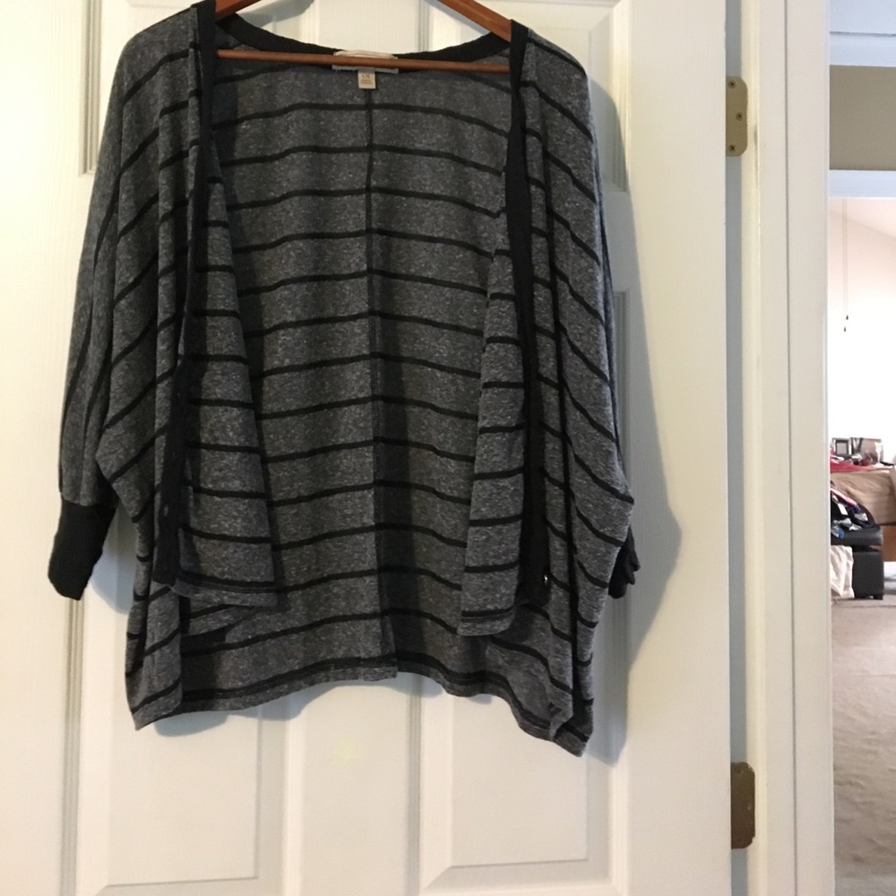 Black and gray striped cardigan.