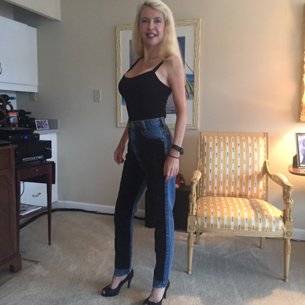 Fancy vintage embroidered high waist jeans