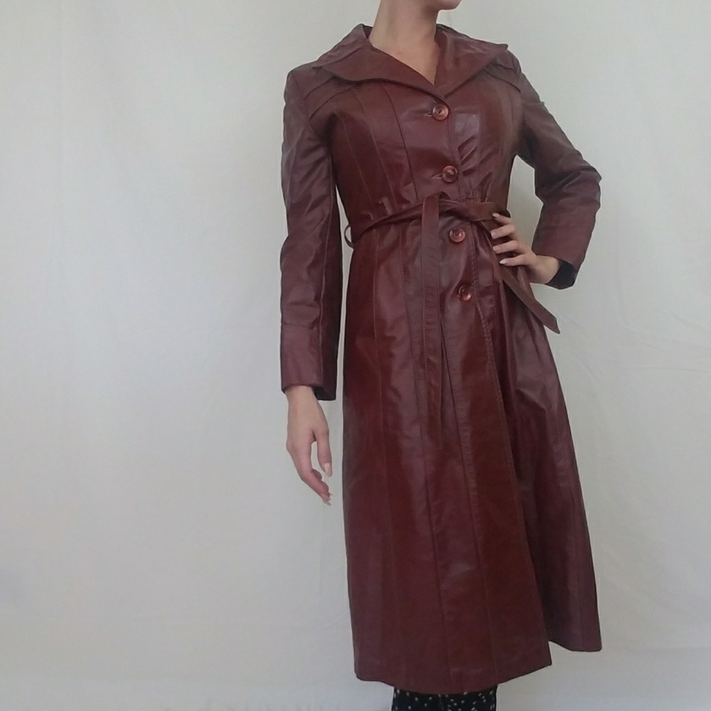 Vintage Faux Leather Full Length Coat