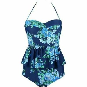NWT Floral Peplum Modest Swimsuit TOP ONLY