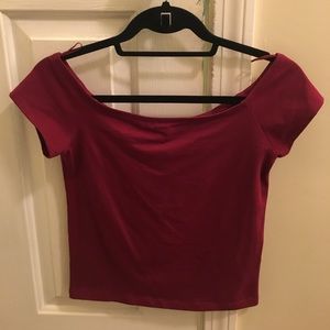 Maroon off the shoulder T-shirt. Express. Medium